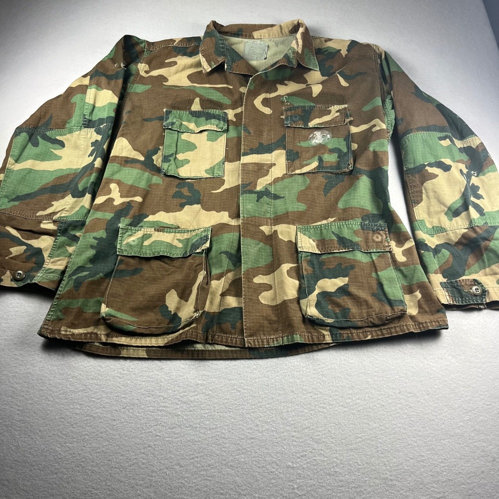 Vintage Mens Woodland Camo BDU Field Jacket Military Utility Coat XL-Short